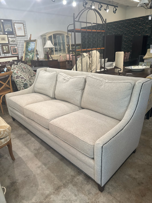 Louis Shanks 3-Cushion Cream Sofa w/ Nailhead Detail