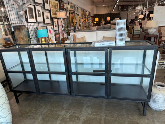 Custom Made Industrial Black Metal/Glass Cabinet 84"w X 16"d X 39.5"h