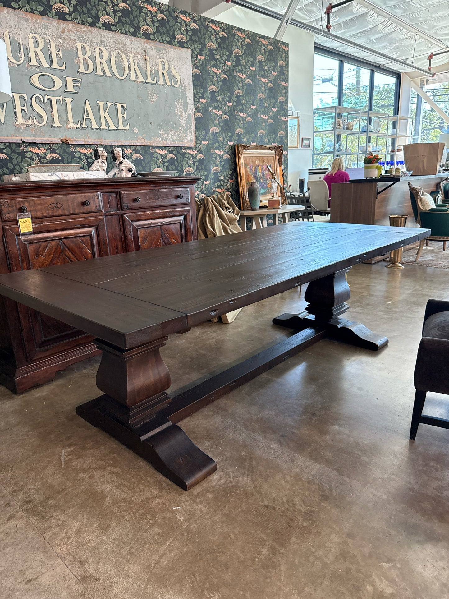 RH Black Trestle Dining Table w/2 Leaves in Felt Bags