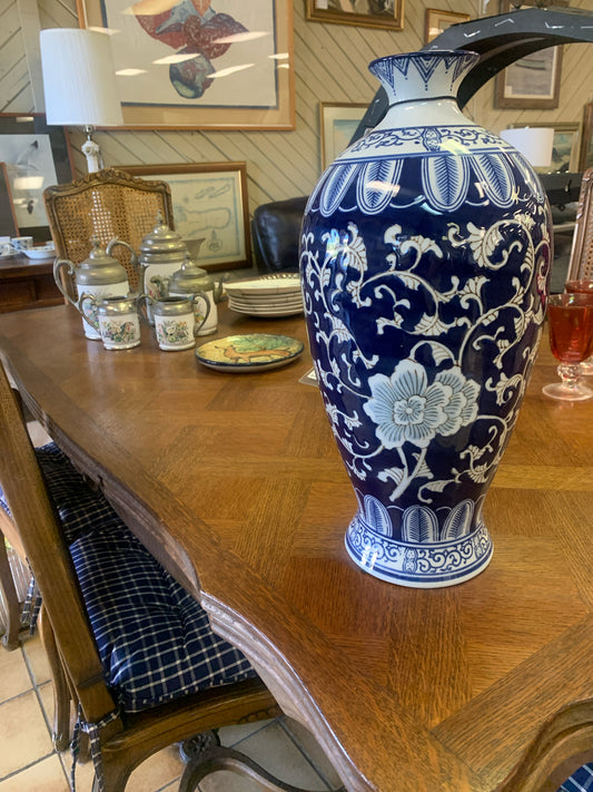 Asian Blue & White Vase 18"