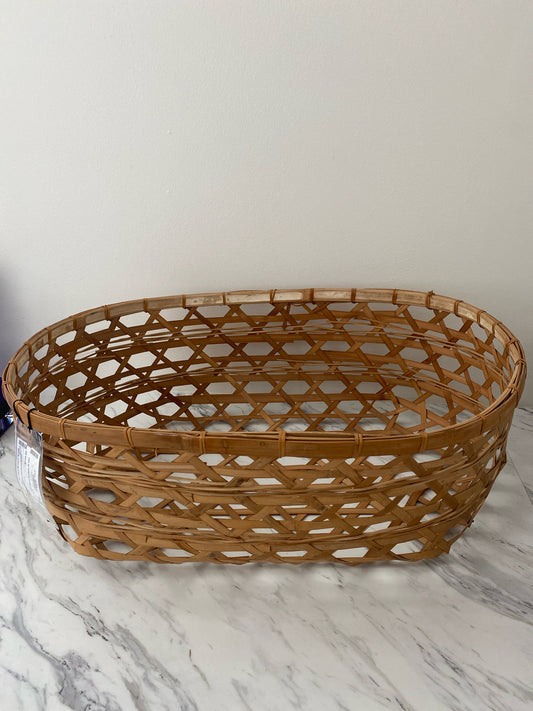 XL Vintage Asian Woven Bamboo Basket