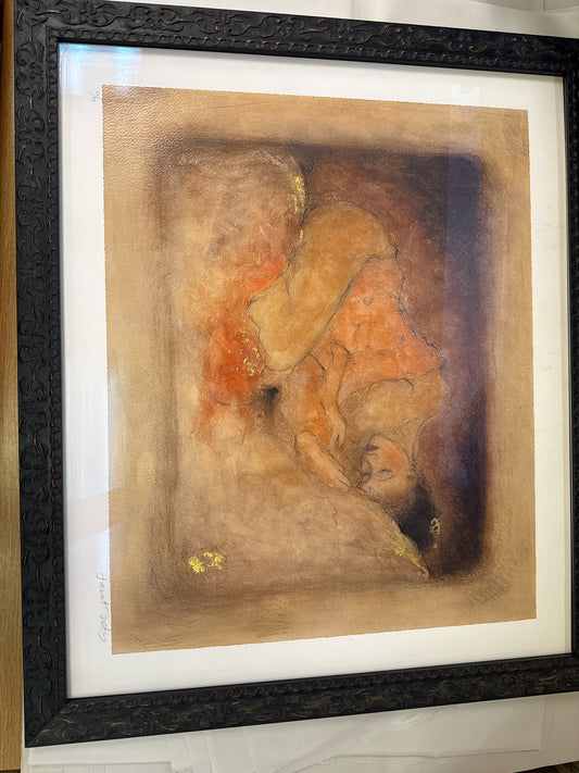 Serigraph by Janet Treby's of Woman in Black Frame 31 x 26