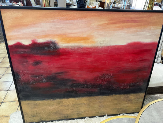 Abstract "Lake Tahoe" Red/Gold/Black in Black Frame 99 x 41