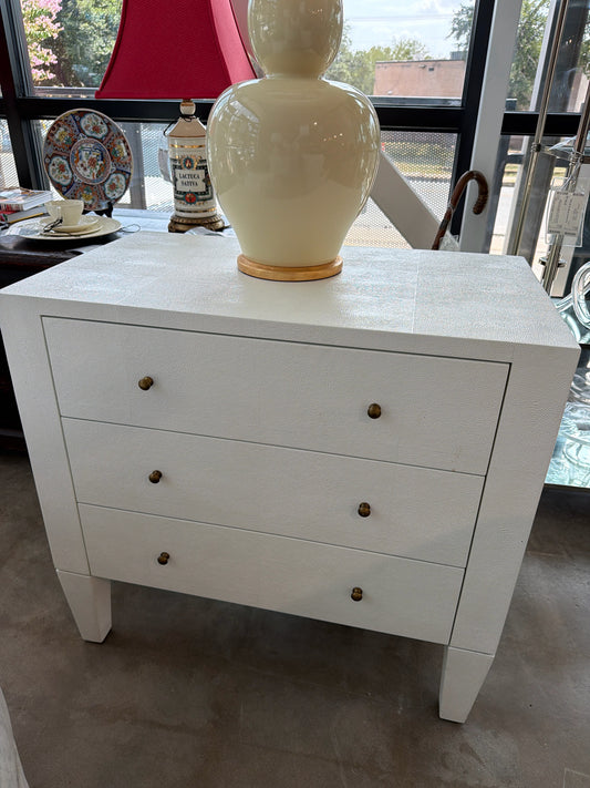 Made Goods "Soria" Nightstand Ivory 3 Drawer Brass Tone Hardware