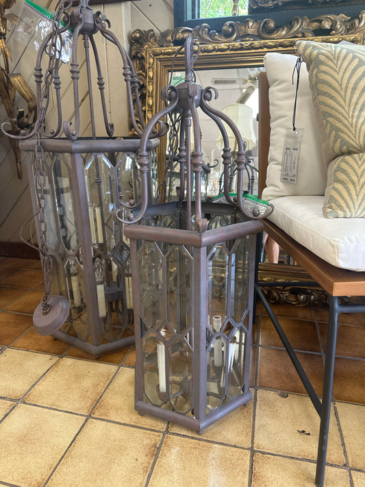 6 Light Antique Bronze Beveled Glass Chandelier