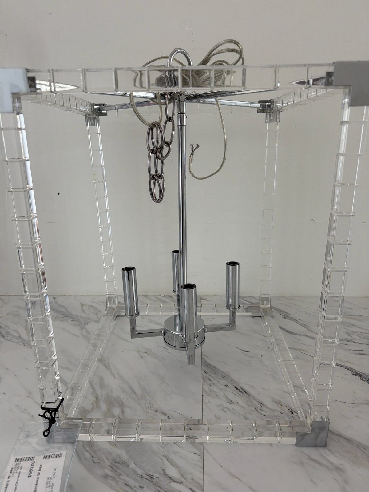 Acrylic/Chrome Cage Chandelier 14 x 17