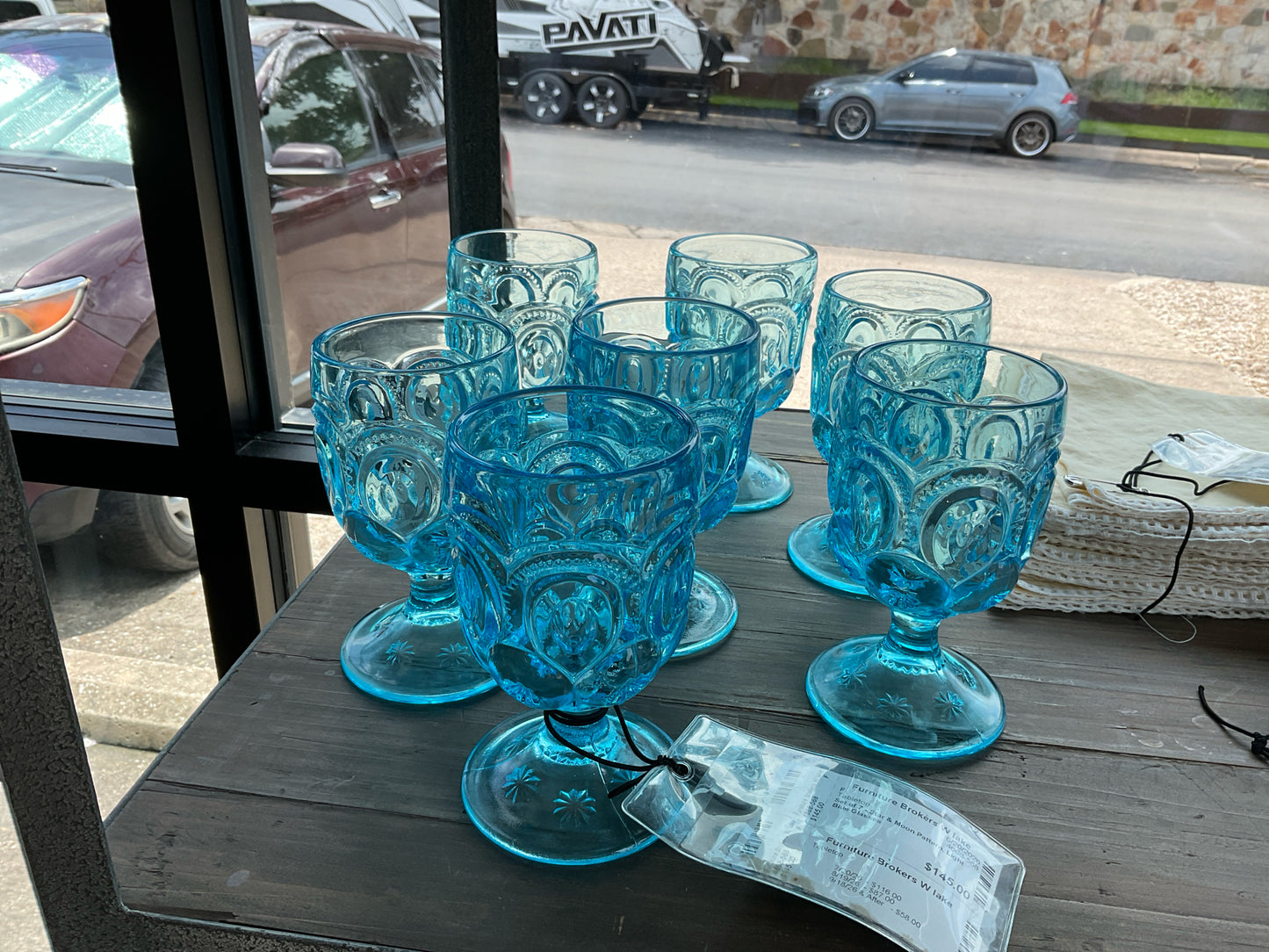 Set of 7 - Star & Moon Pattern, Light Blue Glasses