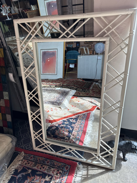 Villa & House Claire White Faux Bamboo Trellis Wall Mirror, 24" x 36"