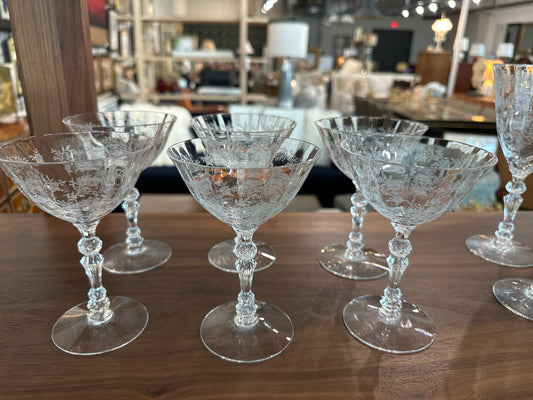 SET of 6 Vintage Fostoria Etched Crystal Coupe Glasses