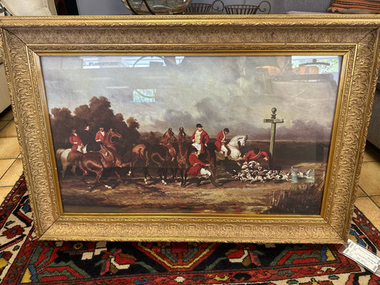 Hunting Scene Print in Gold Frame 37 1/4 X 25