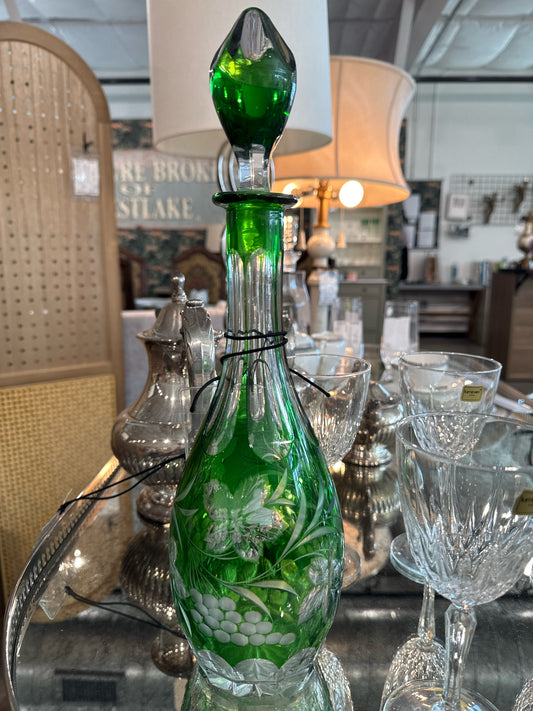Traube Green Crystal Decanter w/Stopper by Nachtmann 15"