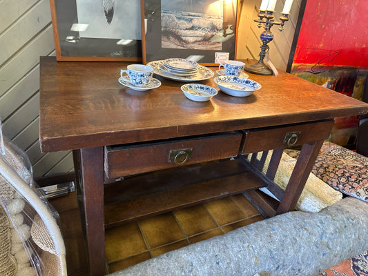 Antique Arts & Craft Oak Mission Style Desk/Table w/2 Drawers