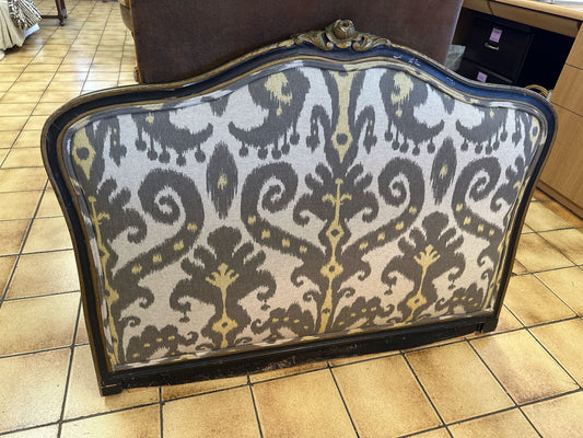 Antique French Twin HB w/ Grey/Yellow Ikat Upholstery