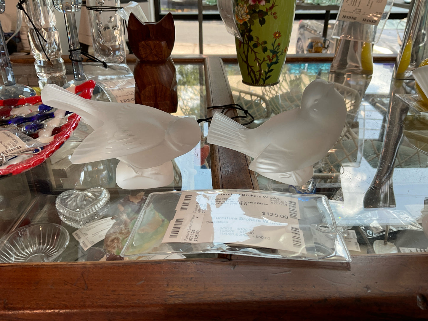 Lalique France, Frosted Glass Sparrows (Set of 2)