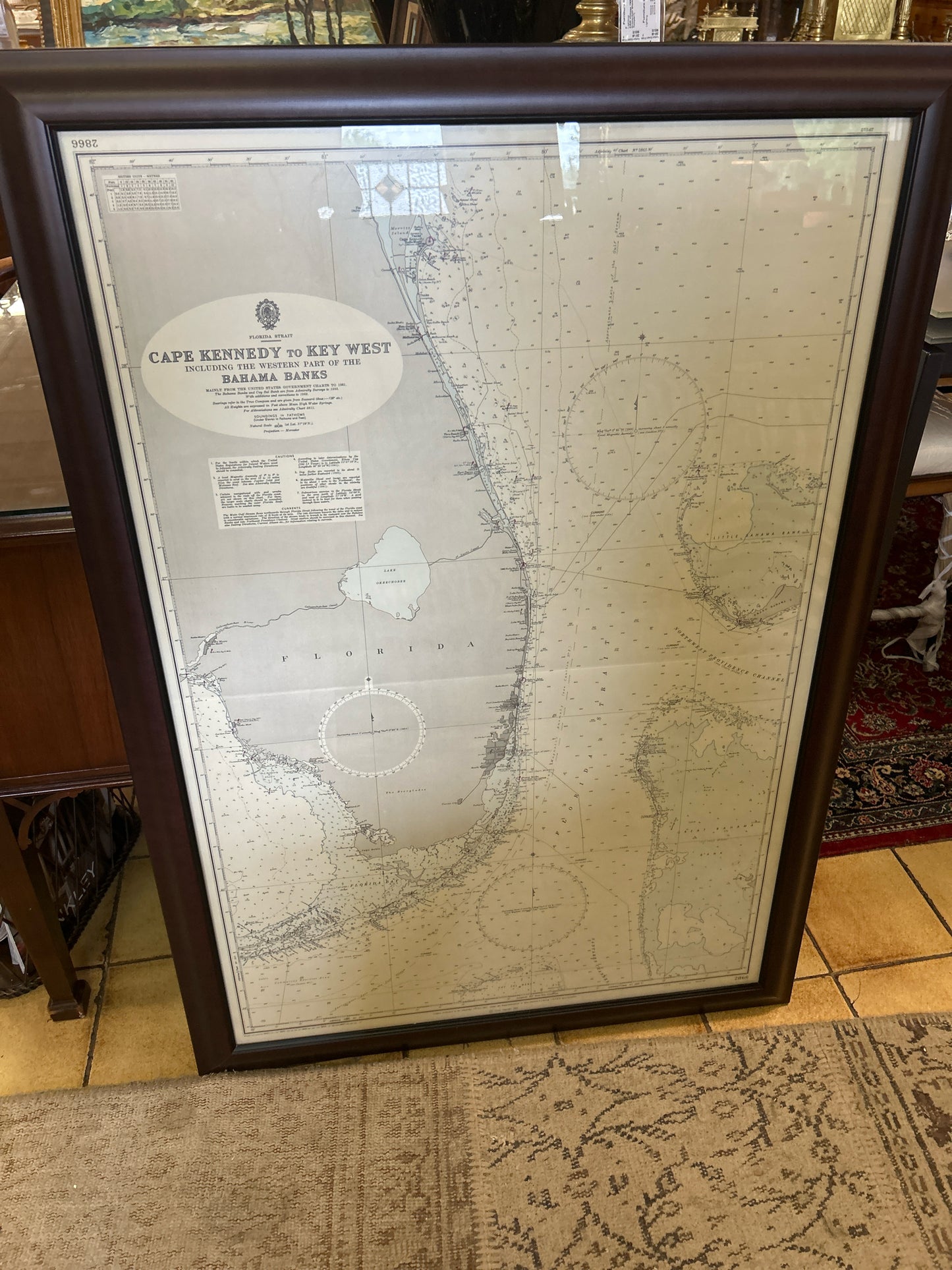 Antique Map of Florida Bahama Banks 31.5 x 44.5