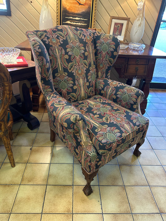 Wing Back Blue Upholstered Chair