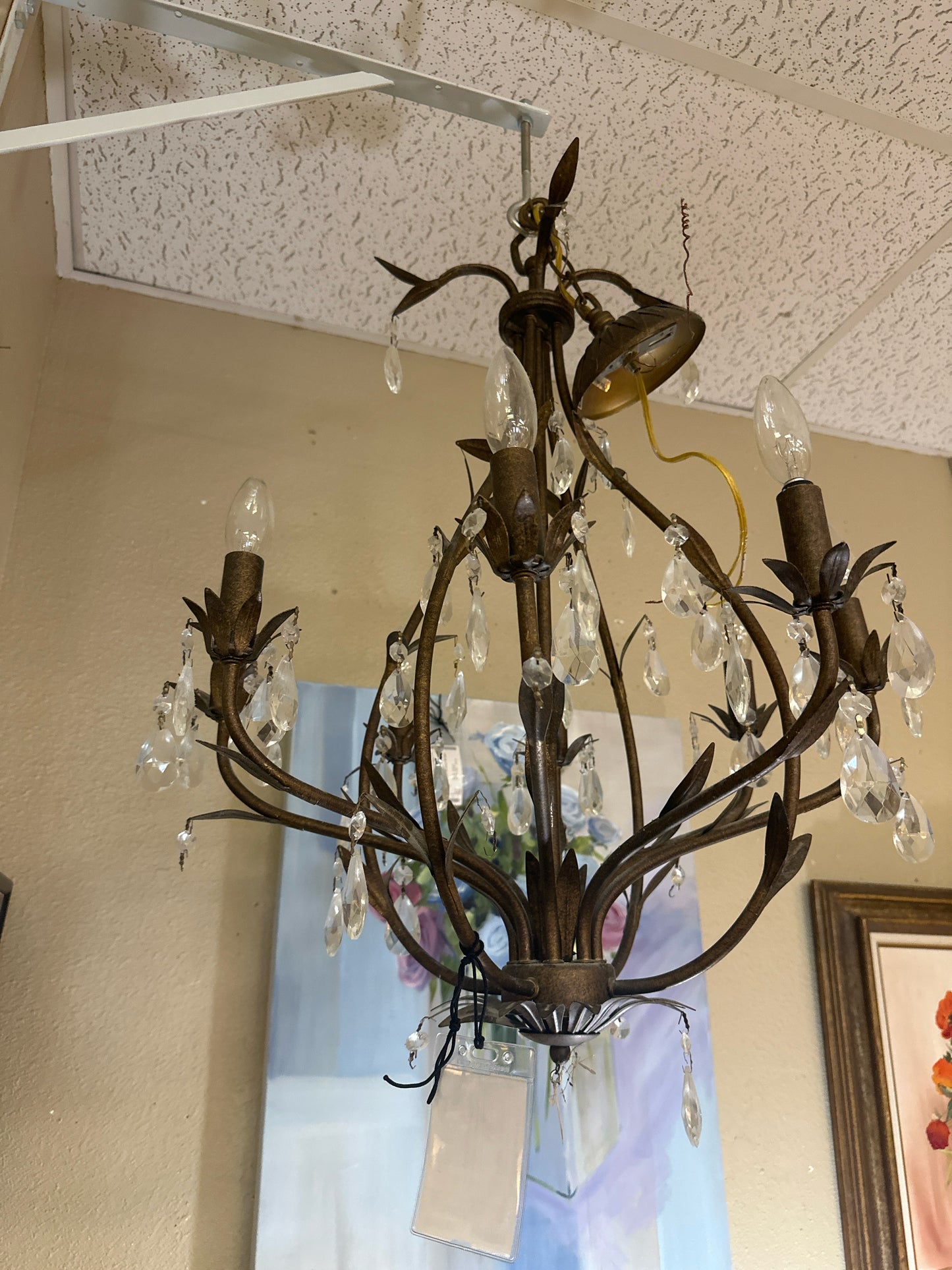 Antique Bronze 8 Light Chandelier w/ Crystals