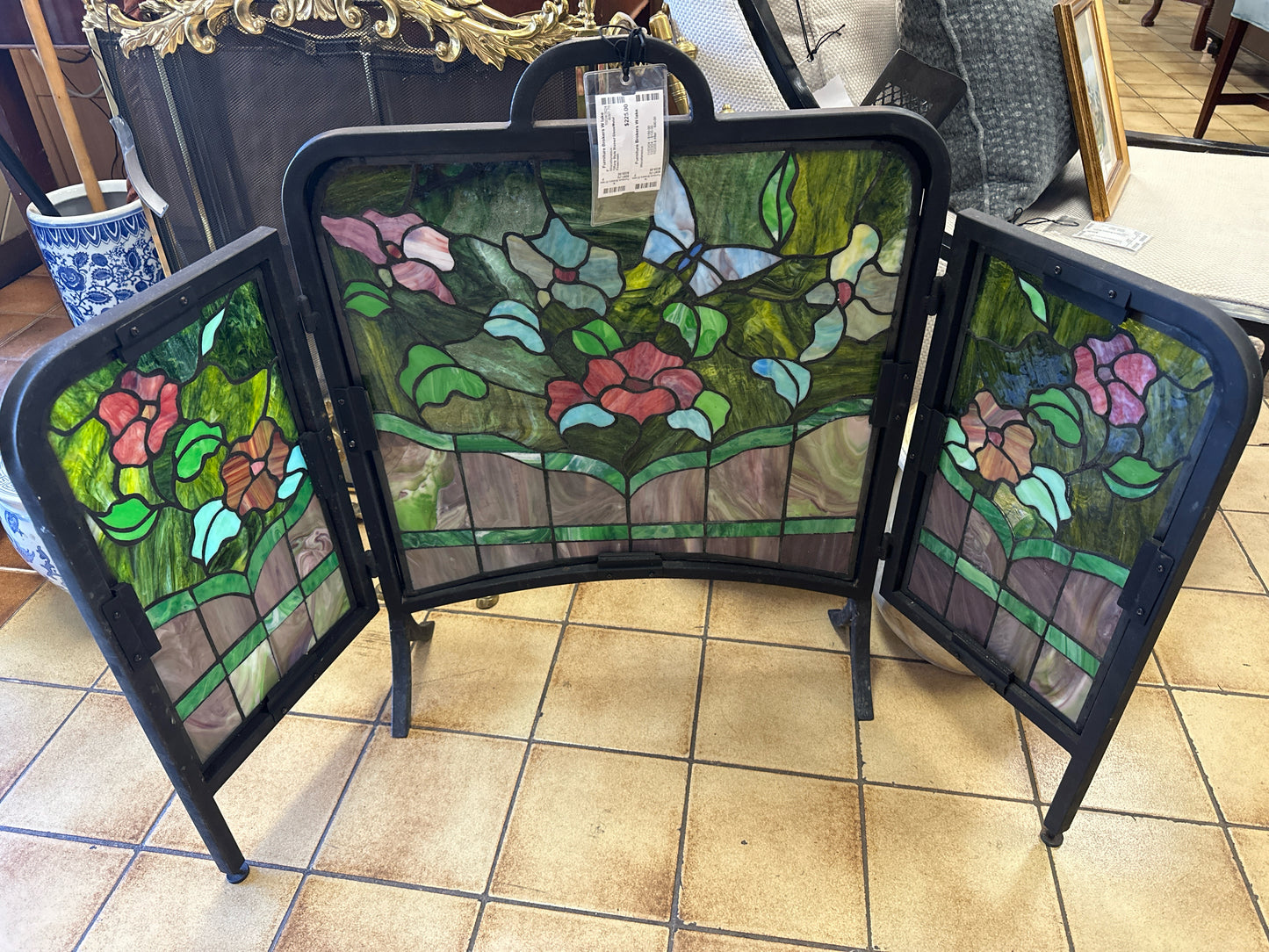 Tiffany Style Stained Glass/Metal Firescreen