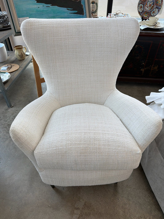 Italian Wingback Style Chair Off White Textured Taper Black Legs