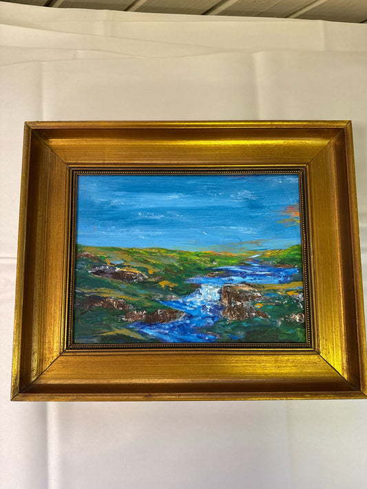 Original Acrylic Impressionistic Abstract of River Scene (signed on back, 16x13)
