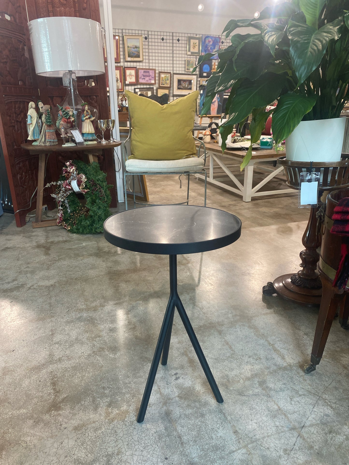 Four Hands Round Black Metal Tripod Table
