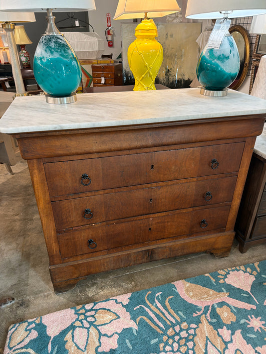 Antique 3-Drawer Commode/Dresser w/White Marble Top
