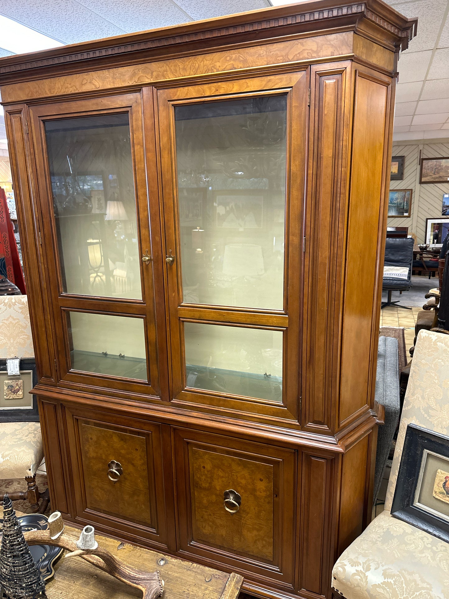 Vintage Baker Lighted China Cabinet w/ Glass Shelves 6' x 81"