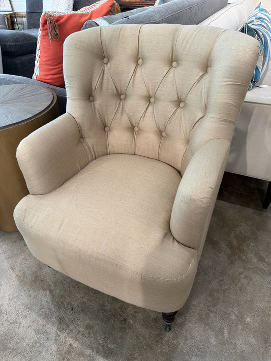 Beige Button Back w/ Front Casters Arm Chair
