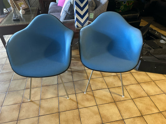 PAIR Vintage Herman Miller Chairs- Light Blue Upholstery With Chrome Legs