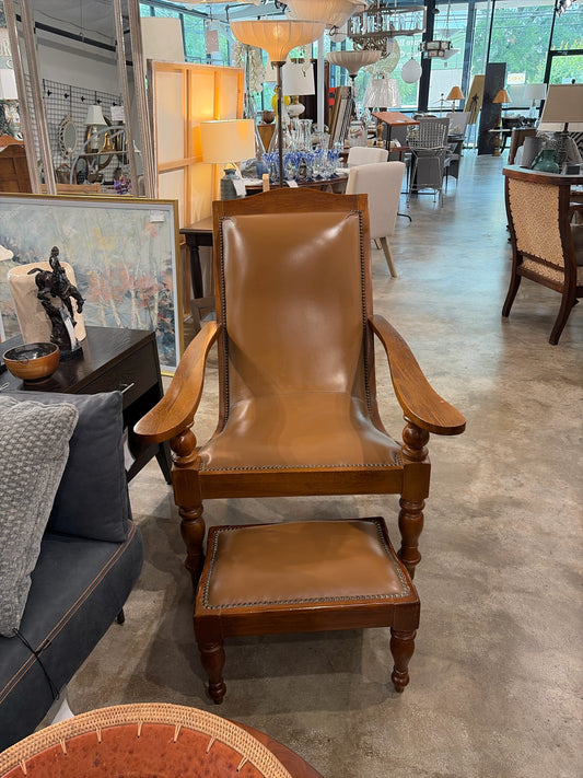 Brown Leather Chair w/Nailhead w/Ottoman