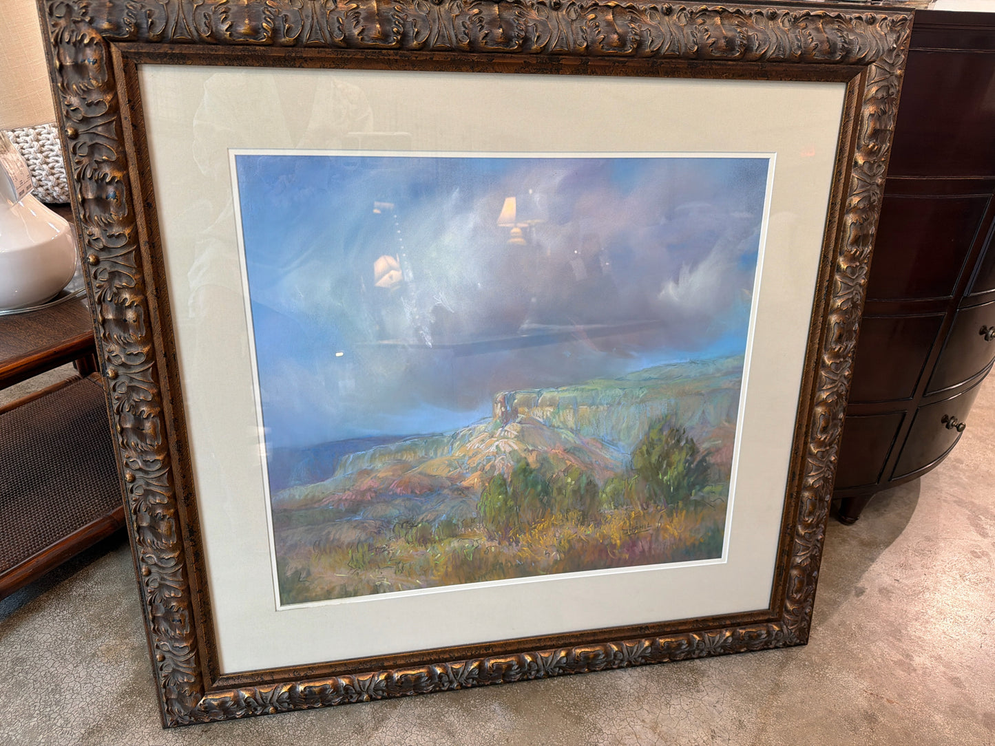 Original Signed Pastel Sante Fe Landscape by Shahil (Ghost Ranch) Reframed