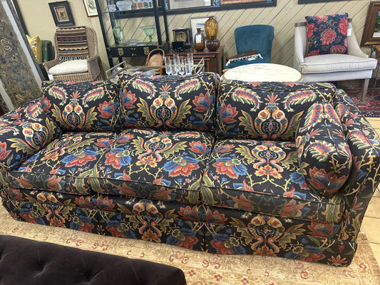 7' Black Floral 3 Cushion Sofa