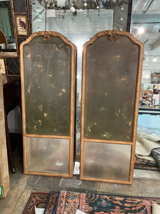 PAIR Olive Green & Gilt Trumeau Panel/Mirror 19 x 52H