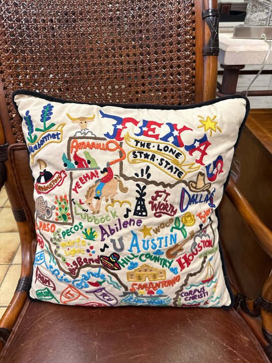 Catstudio Hand Embroidered Pillow (Texas)