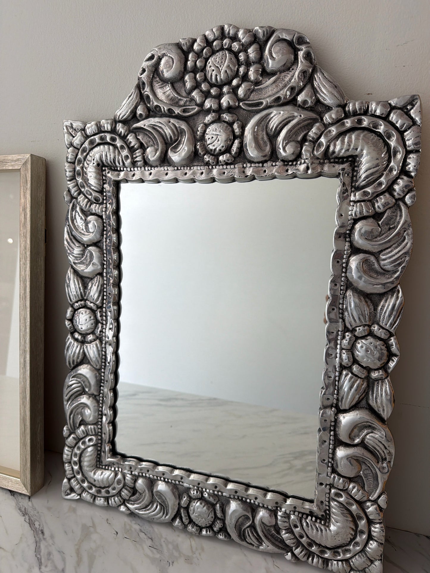 Pewter Repousse Mirror 17.5 x 25