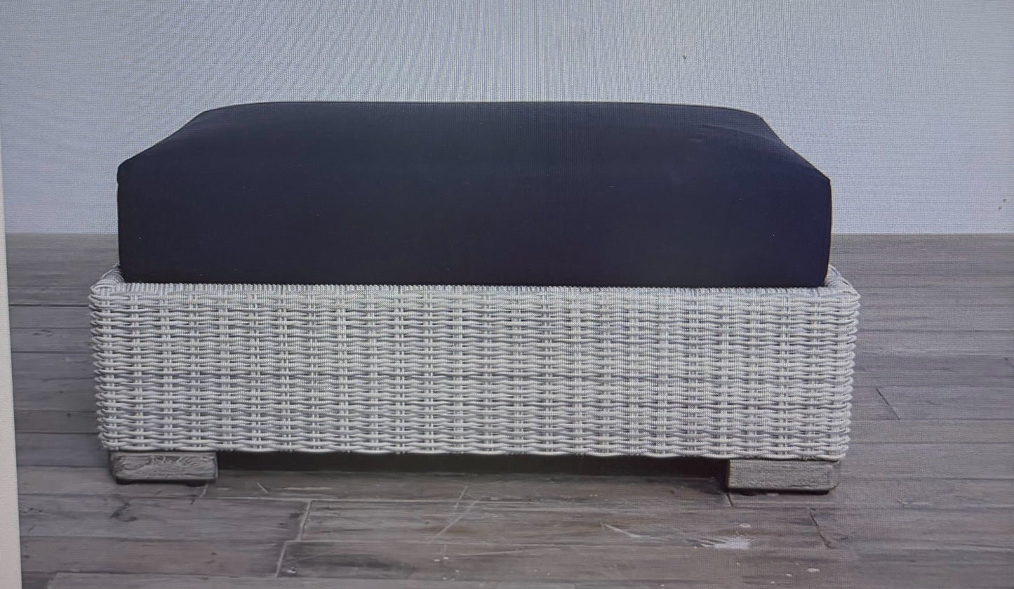 Marie Albert Rutherford Rattan Ottoman w/ Navy Cushion (New)