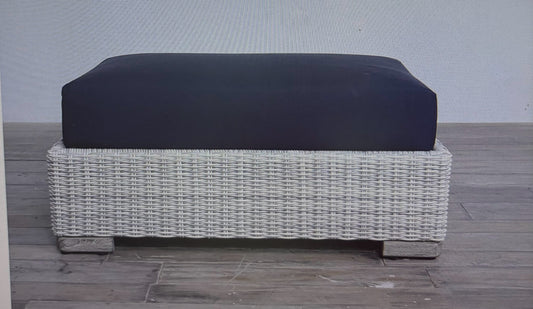 Marie Albert Rutherford Rattan Ottoman w/ Navy Cushion (New)