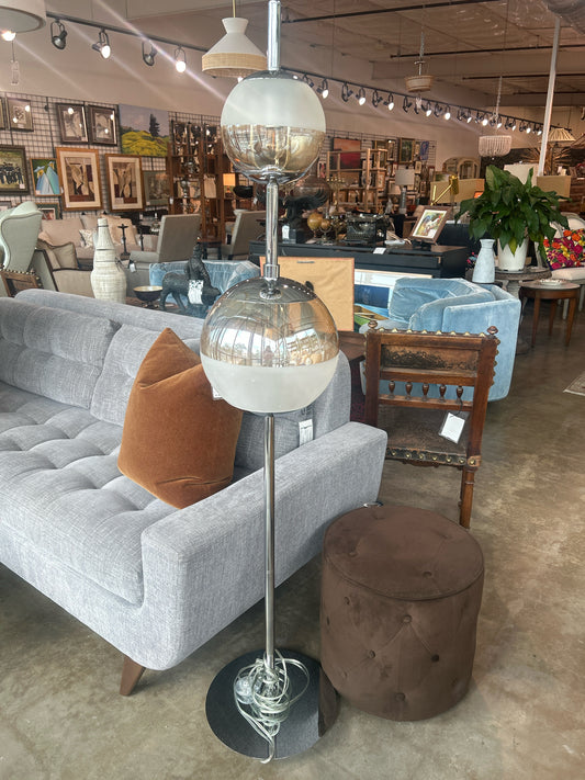 Vintage/New Wiring Chrome Sonnemn Style Double Globe Floor Lamp