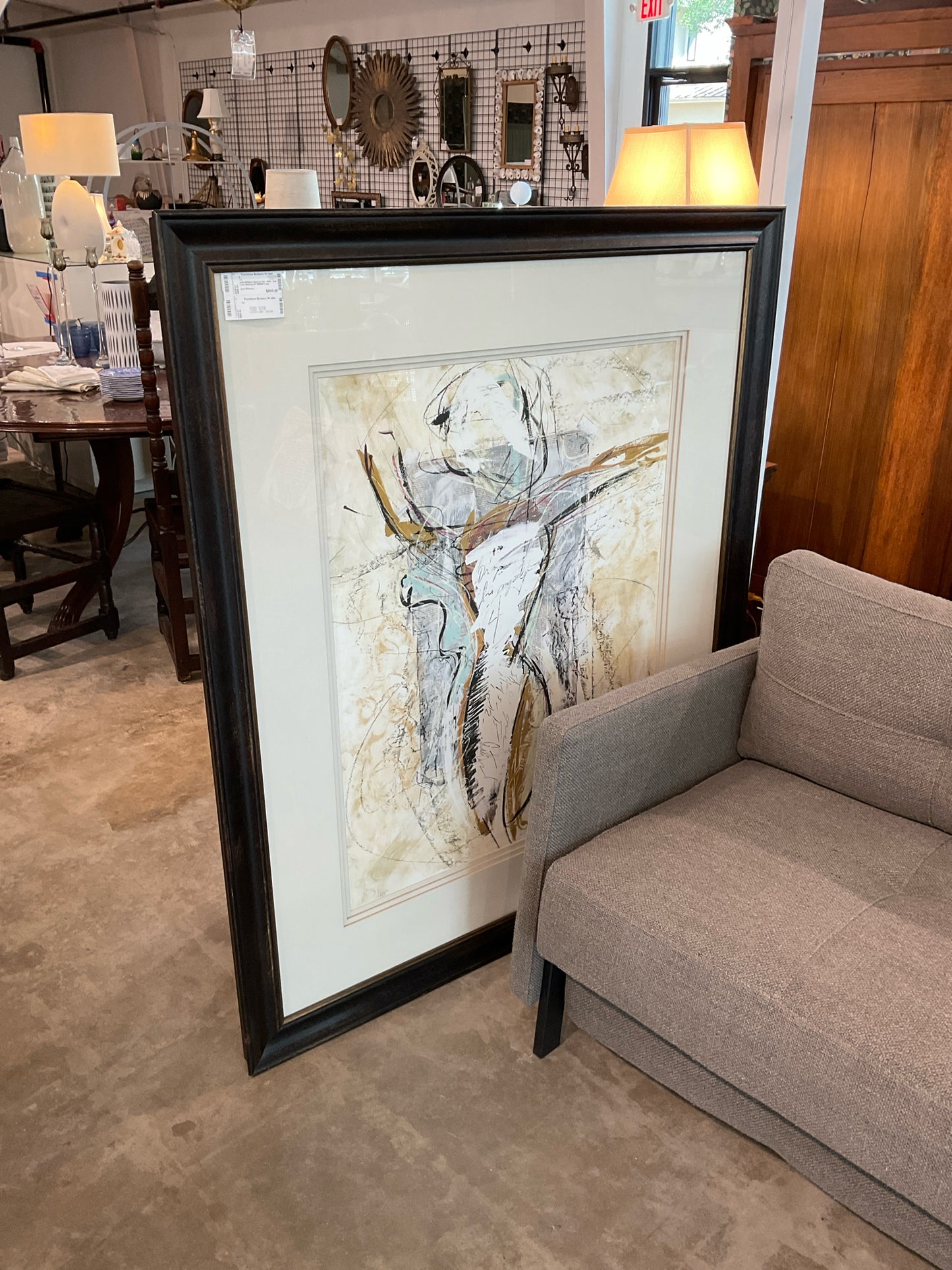 John Williams Abstract Art - 45W x 54H Linen Matting DK BRWN Frame