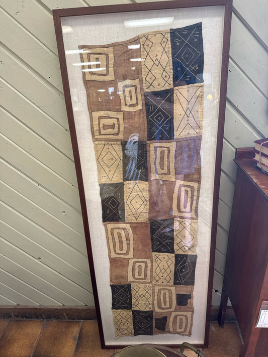 African Kuba Cloth in Wood Frame 20x55