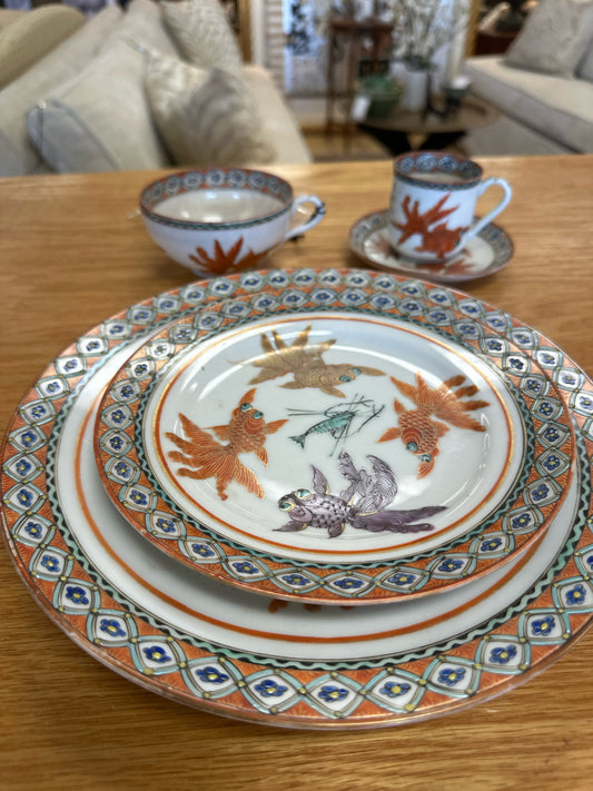 SET (5) - Vintage Hand-painted Asian Koi (Dinner, Salad, Tea, Coffee, Saucer)
