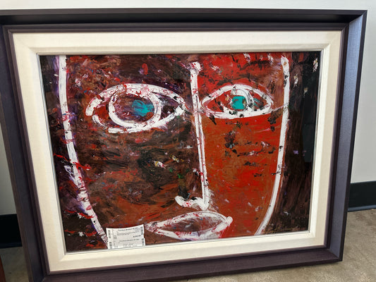 Painted Glass from Back of Woman in Black Frame 29 x 23