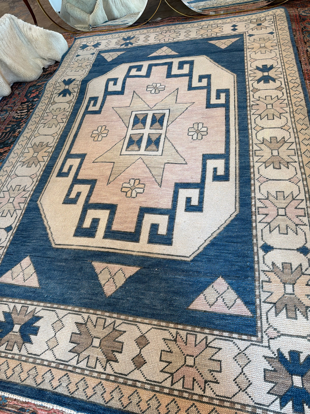 Oushak Rug (Blue, Pink, Cream, Beige) 70x106