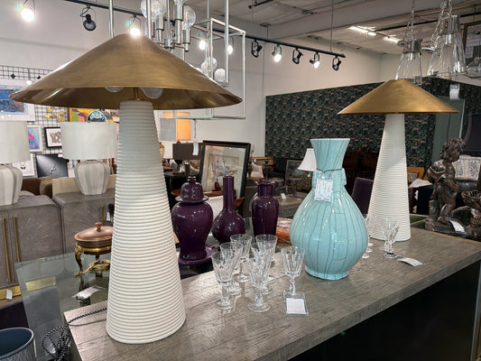 PAIR Visual Comfort Tall Tapered Base w/ Brass Tone Shades