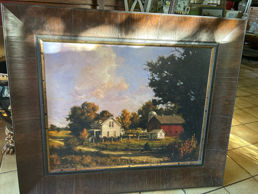 Picture Country/Church Scene 36" x 30" With Wood Frame