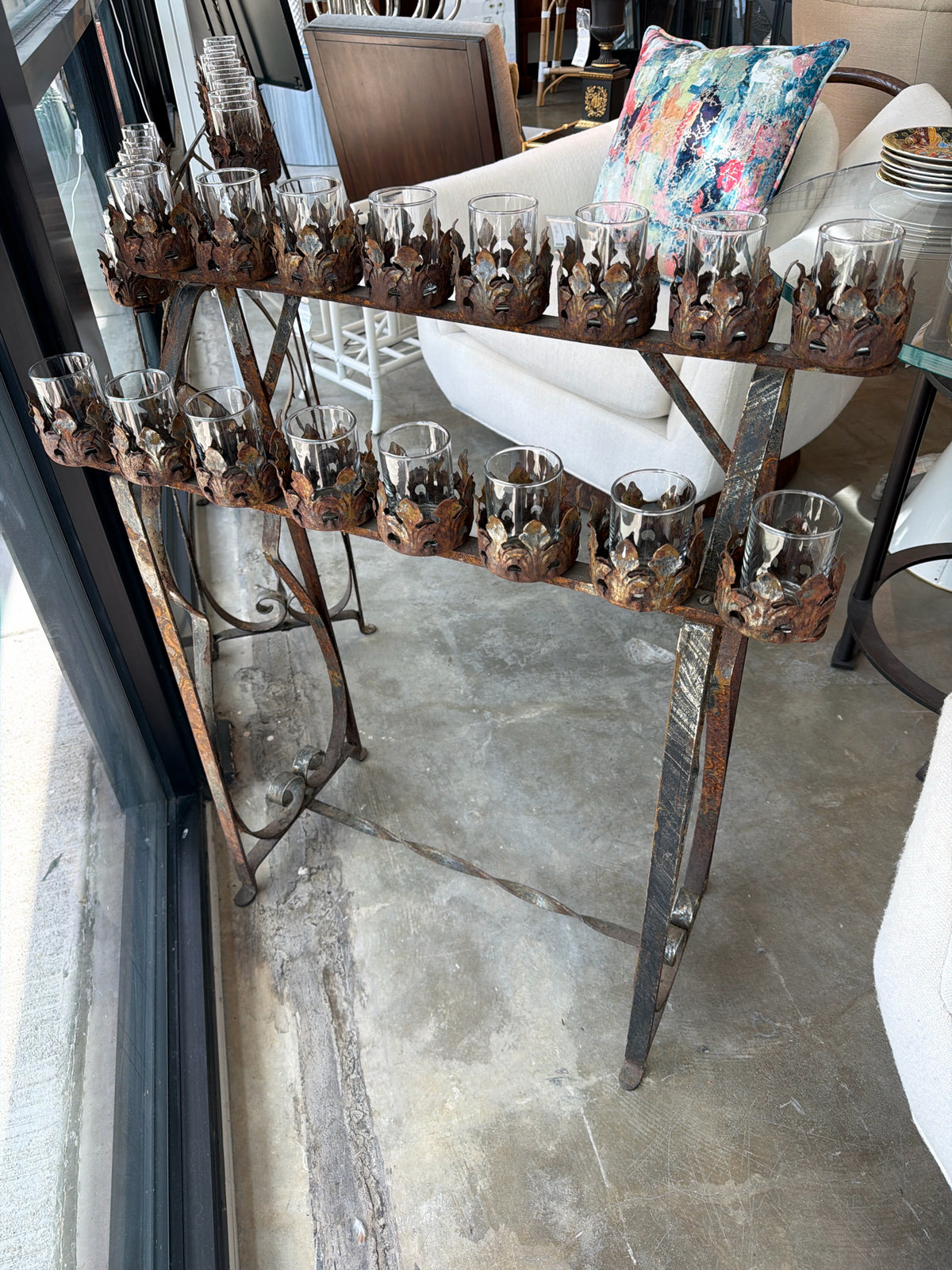 Vintage Iron Devotional Candelabra w/ Glass Votives