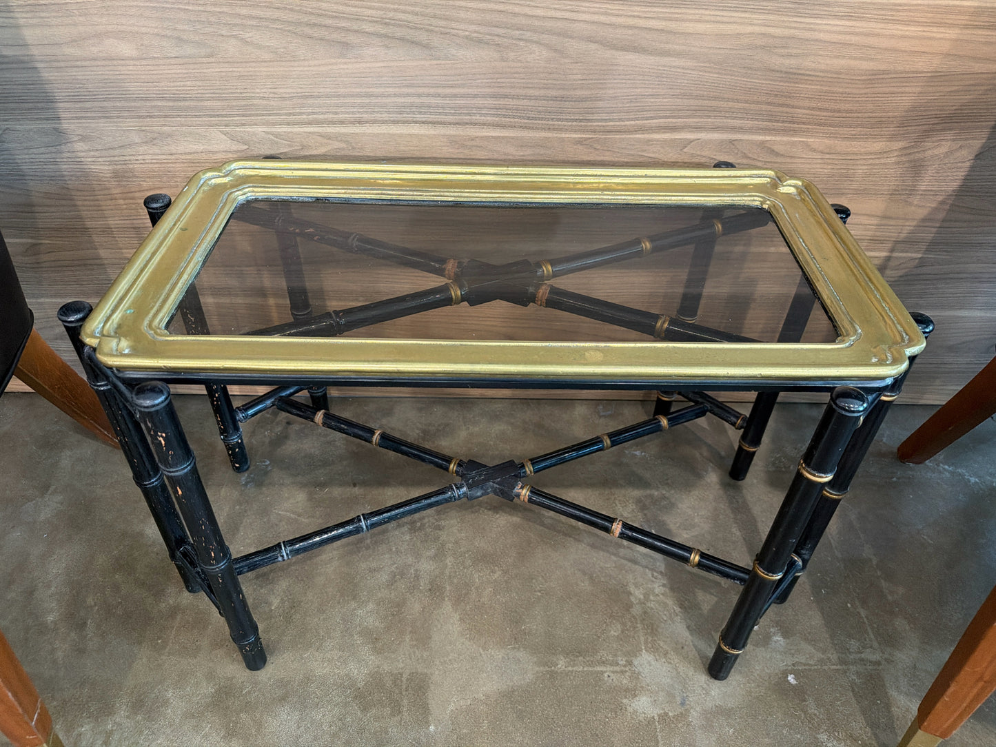 Vintage Asian Style Faux Bamboo/Glass Brass Tray Top Coffee Table