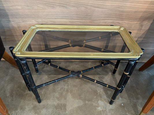 Vintage Asian Style Faux Bamboo/Glass Brass Tray Top Coffee Table