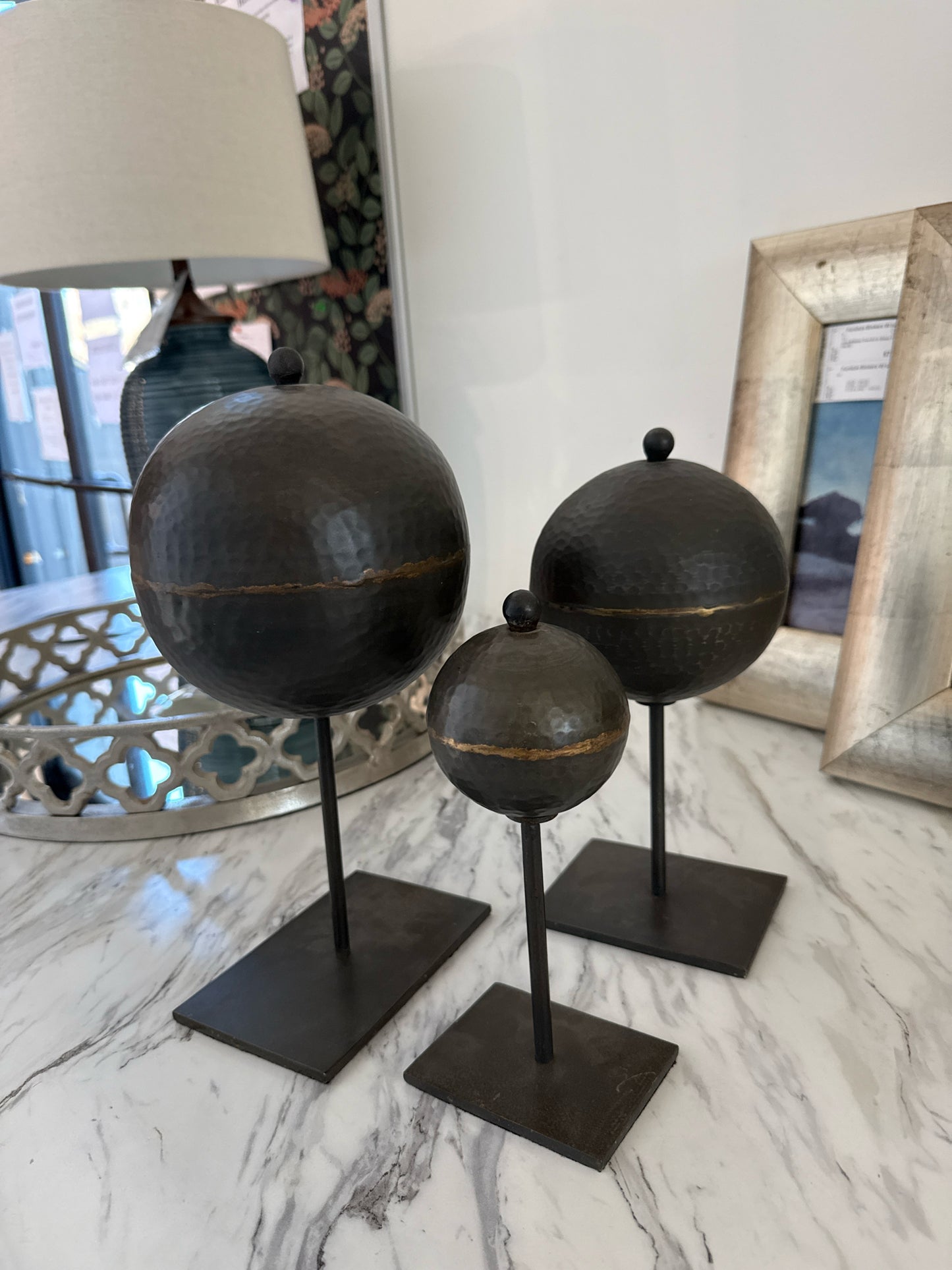 Set of 3 Arteriors Home Hammered Iron Rocco Sculptures