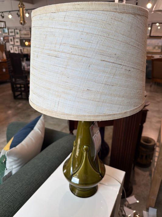 MCM Green Lamp w/ Grasscloth Shade